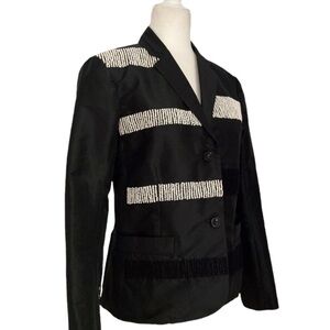 Maiyet Collective Embroidered Blazer Jacket Silk Detailing Black & White
